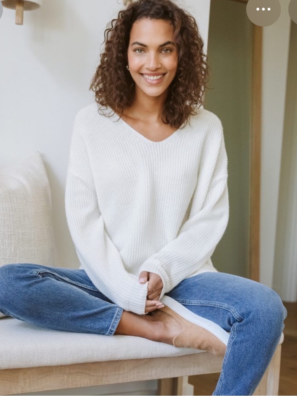 Jenni kayne cotton cabin v neck sweater ivory white xs